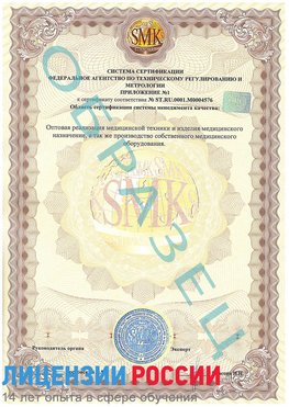 Образец сертификата соответствия (приложение) Сергиев Посад Сертификат ISO 13485